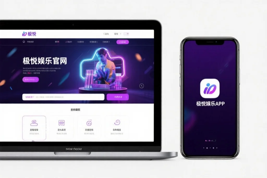 一台笔记本电脑屏幕上显示着意昂娱乐官网的界面，旁边是一部手机显示着意昂娱乐APP，两者并列对比